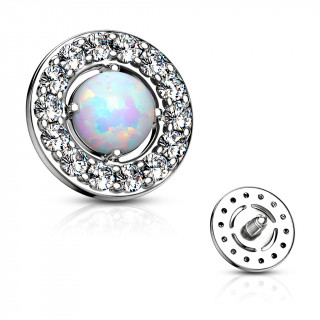 Embout microdermal disque  strass et opale blanche