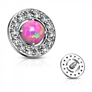 Embout microdermal disque  strass et opale rose