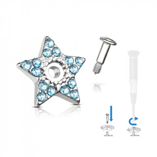 Embout microdermal toile pave de strass - Bleu aqua