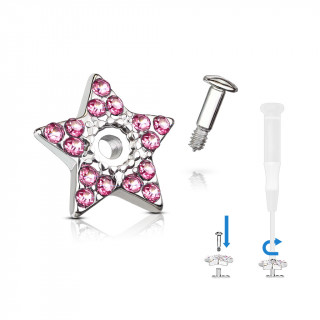 Embout microdermal étoile pavée de strass - Rose