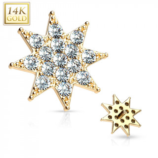 Embout microdermal étoile pavée de zirconiums en or 14 carats
