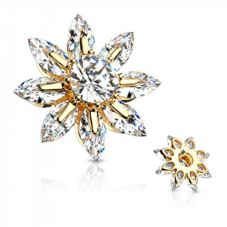 Embout microdermal fleur  zirconiums en marquises - Dor