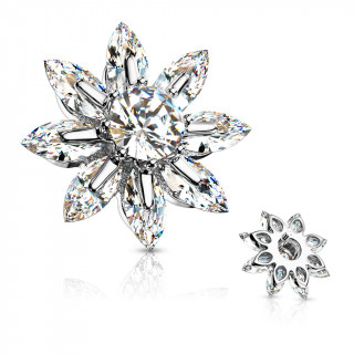 Embout microdermal fleur  zirconiums en marquises - Gris