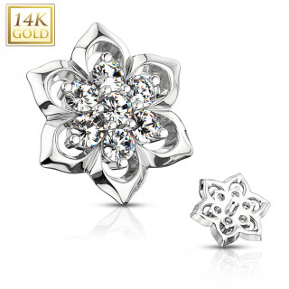 Embout microdermal fleur ancienne en or blanc 14 carats