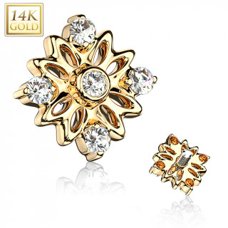 Embout microdermal fleur élaborée en or 14 carats