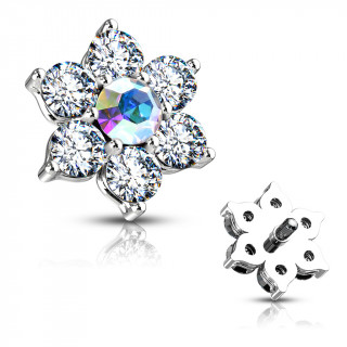 Embout microdermal fleur strass - Clair et aurore borale