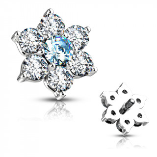 Embout microdermal fleur strass - Clair et bleu