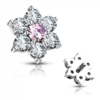 Embout microdermal fleur strass - Clair et rose