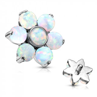 Embout piercing à fleur d'Opales (filetage interne) - Blanc