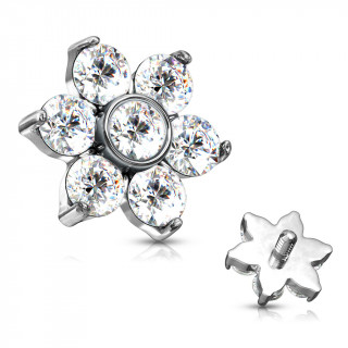 Embout piercing à fleur zirconium (filetage interne) - Clair