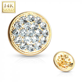 Embout piercing microdermal en or 14 carats à dôme plat pavé de zirconiums