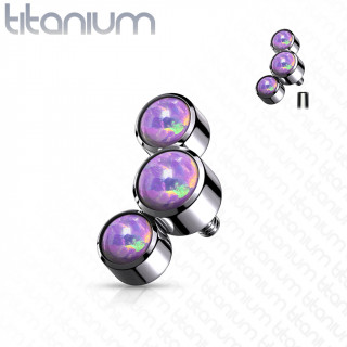 Embout piercing Titane G23 gris à trio d'Opales (filetage interne) - Violet