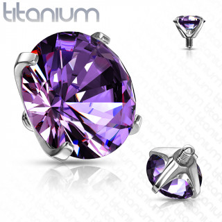 Embout piercing Titane G23 serti Zirconium Violet Tanzanite (pour tige filetage interne)