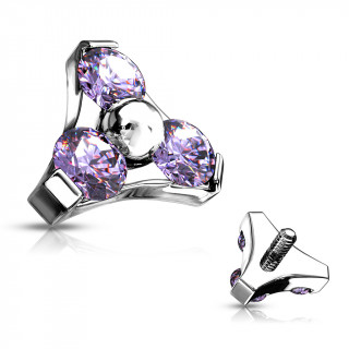 Embout piercing  triade zirconium (filetage interne) - Violet Tanzanite