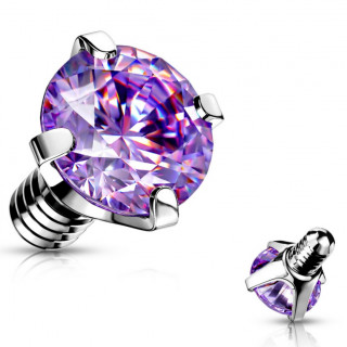 Embout strass Violet Tanzanite en acier pour piercing (pour tige filetage interne)