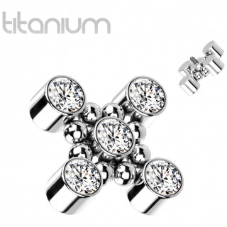 Embout titane à 5 strass et perles disposés en croix