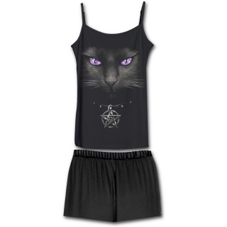 Ensemble pyjamas gothique 4 pices  imprim chat aux yeux violets