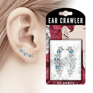 Epingles d'oreilles  arc d'toiles et strass bleu aqua