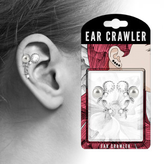 Epingles d'oreilles à fleur strass et perle (Paire)