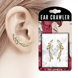 Epingles d'oreilles  plume design dore perle