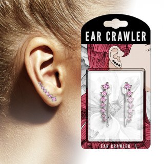 Epingles d'oreilles  7 strass asymtriques roses (Paire)