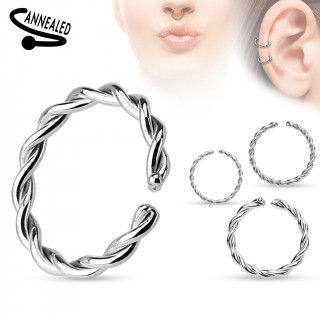 Faux piercing anneau oreille ou nez (sans perçage) style tressé argenté