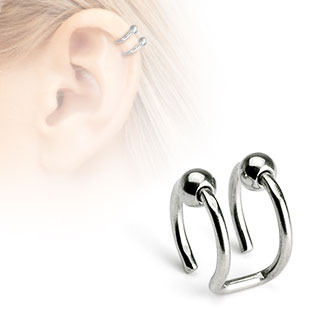 Faux piercing cartilage argent  deux anneaux perls ouverts