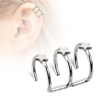 Faux piercing cartilage argent  trois anneaux toils ouverts