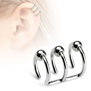 Faux piercing cartilage argent  trois anneaux perls ouverts