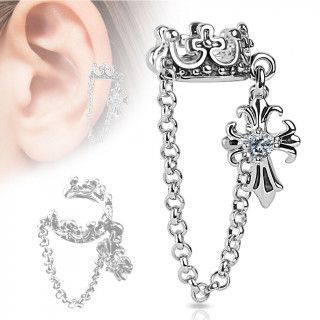 Faux piercing cartilage avec couronne et croix  fleurs de lys