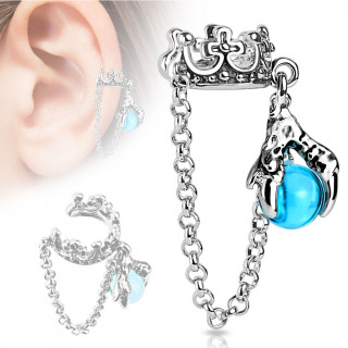 Faux piercing cartilage avec couronne et griffe  orbe bleue