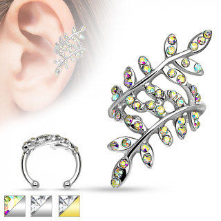 Faux piercing cartilage oreille  branches avec feuilles strass