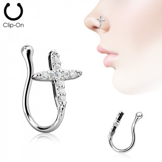 Faux piercing nez  croix latine strass