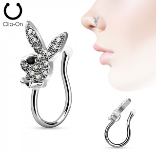 Faux piercing nez en laiton avec lapin Playboy pav de strass