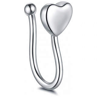 Faux piercing nez narine argent� � coeur relief