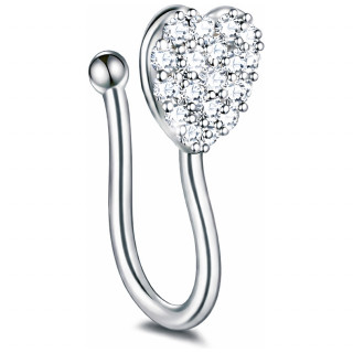 Faux piercing nez narine argent� � coeur strass �tincelant