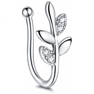 Faux piercing nez narine argent� � feuille strass