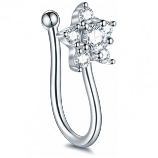 Faux piercing nez narine argent� � fleur strass