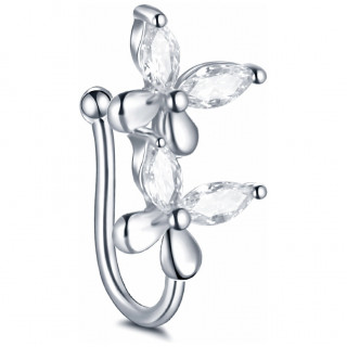 Faux piercing nez narine argent� � papillons sertis de zirconiums