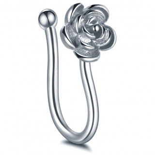 Faux piercing nez narine argent� � rose deploy�e