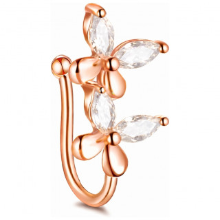 Faux piercing nez narine cuivr� "rose gold" � papillons sertis de zirconiums
