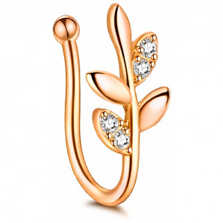 Faux piercing nez narine "rose gold" � feuille strass