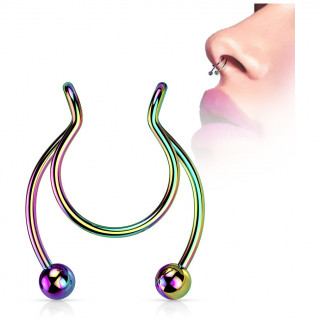 Faux piercing nez septum en acier Arc en ciel