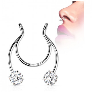 Faux piercing nez septum en acier clair  strass