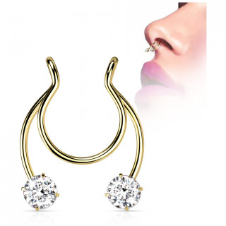 Faux piercing nez septum en acier Dor  strass