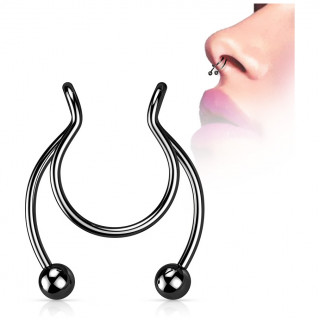 Faux piercing nez septum en acier Noir