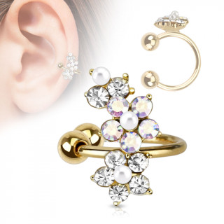 Faux piercing oreille dor  fleurs perles