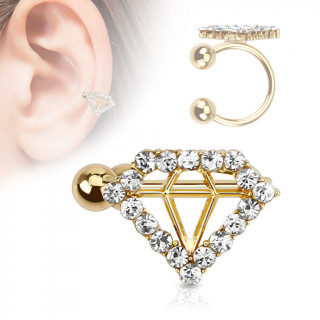 Faux piercing oreille dor en forme de diamant