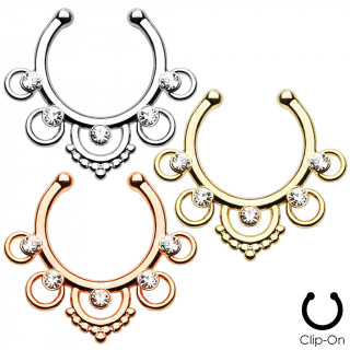 Faux piercing septum à anneaux perlés sertis