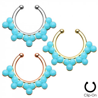 Faux piercing septum  cinq trios de demie-perles bleues